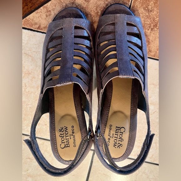 CROFT & BARROW PEWTER WOMEN’S SHAY ORTHOLITE CAGED CHUNKY STRAPPY HEELS SZ 8.5 - Picture 4 of 16